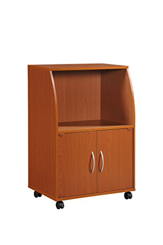 Hodedah Mini Microwave Cart with Two Doors and Shelf for Storage, Cherry