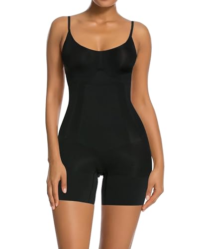 SHAPERX Bodysuit for Women Tummy Control Shapewear Mid-Thigh Seamless Full Body Shaper, SZ6224-Black-L