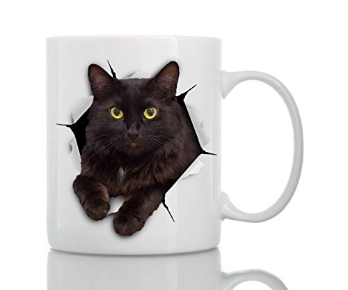 Black Cat Coffee Mug - Ceramic Funny Coffee Mug - Perfect Cat Lover Gift - Cute Cat Coffee Mugs Present - Great Birthday or Christmas Surprise for Friend or Coworker, Men and Women (11oz)