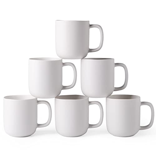AmorArc 14oz Coffee Mugs Set of 6, Ceramic Coffee Mugs with Large Handle & Wavy Rim for Latte/Hot Cocoa/Tea, Stylish Coffee Mugs for Men Women. Oven,Dishwasher&Microwave Safe, Matte White