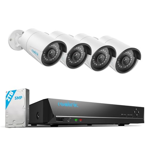 REOLINK 8CH 5MP Security Camera System, 4pcs Wired 5MP PoE Cameras for Home Security Outdoors, Smart Person Vehicle Detection, 4K 8CH NVR with 2TB HDD for 24-7 Recording, RLK8-410B4-5MP White