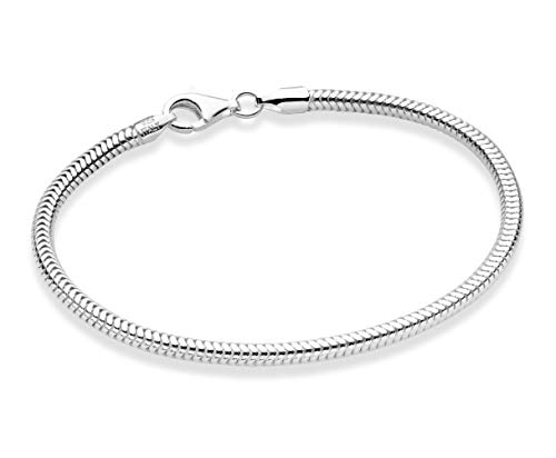 Miabella Solid 925 Sterling Silver Italian 3mm Snake Chain Bracelet for Women Men Teen Girls, Charm Bracelet, Made in Italy (Length 8 Inches)
