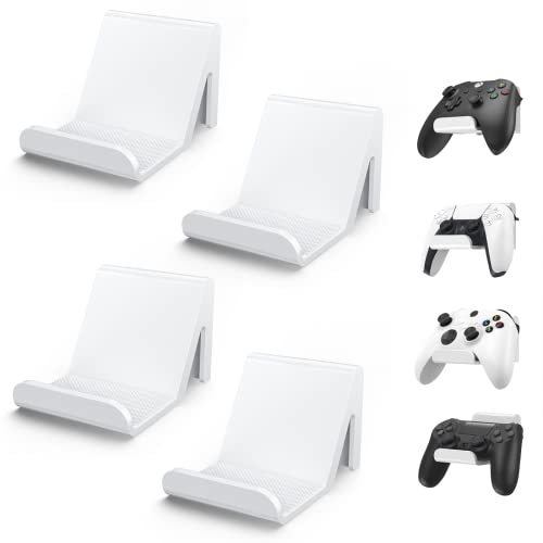 6amLifestyle 4 Pack Controller Wall Mount with Anti-Slip Pads for PS5 PS4 Xbox One Switch Pro Gamepad Controller Holder Adhesive/Screws, Universal Hanger Hook Accessories, White