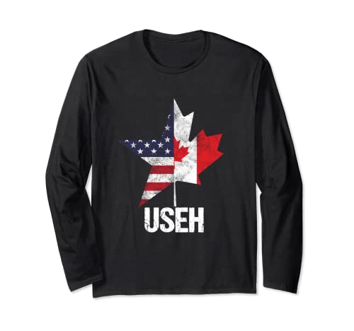 Half Canadian American USEH Canada USA Flag United States Long Sleeve T-Shirt