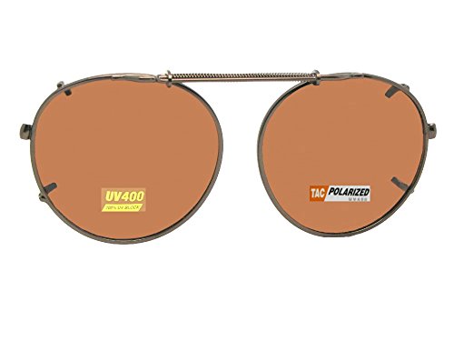 Semi Round Polarized Clip On Sunglasses (Dark Bronze-Polarized Amber Lens, 50mm Wide x 47mm Height)