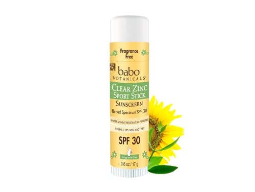 Babo Botanicals Sheer Zinc Mineral Sunscreen Sport Stick SPF30- Natural Zinc Oxide- Shea Butter- Fragrance-Free - Water Resistant - MADE SAFE Certified