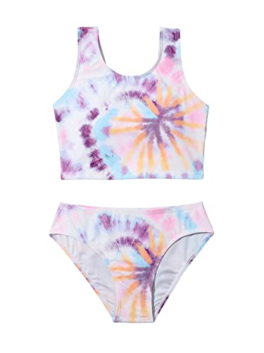 Romwe Girl's 2 Piece Cute Swimsuit Tie Dye High Waist Bikini Set Bathing Suit Multicolor 160