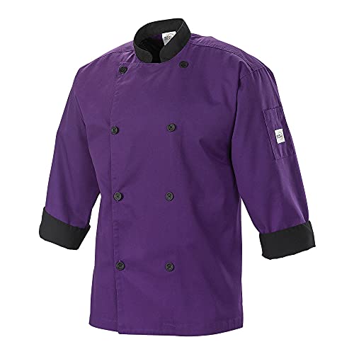 Mercer Culinary Millennia Men's 3/4 Sleeve Cook Jacket, Purple w/Black, M