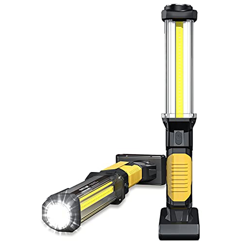 WARSUN Work Light Rechargeable LED 1500 Lumens Super Bright COB Portable Work Lights Magnetic Base and Hook Work Flashlight for Car Repair Machine Emergency