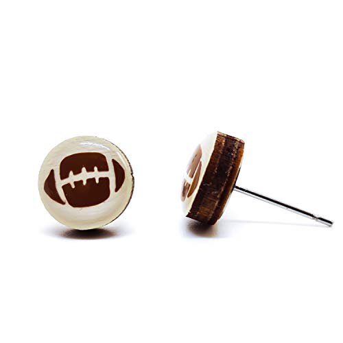 Football 10mm Stud Earrings, Handmade, Studs for Women Men Girls Stainless Steel Posts for Sensitive Ears