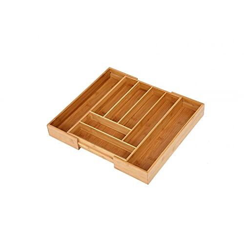 Oypla 6-8 Compartment Bamboo Wooden Extending Cutlery Tray Drawer Organiser