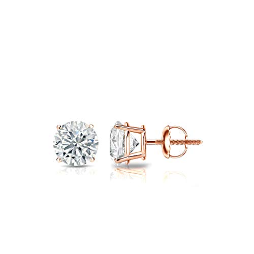 1/2 Carat Lab Grown Diamond Round Stud Earrings for Women in 14k Rose Gold (E-F, VS1-VS2, 0.50 cttw) 4-Prong Setting Screw Back Studs by Diamond Wish