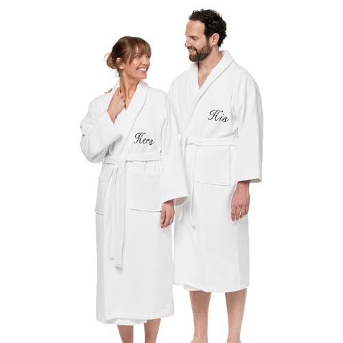 Ben Kaufman Velour Shawl Robe - Bathrobes for Men & Women - Hotel & Spa Quality Cotton Robe - Unisex Bathrobe for At-Home Luxury - Soft & Plush Lightweight Bathrobe - Velour, His & Hers (2 Pack)