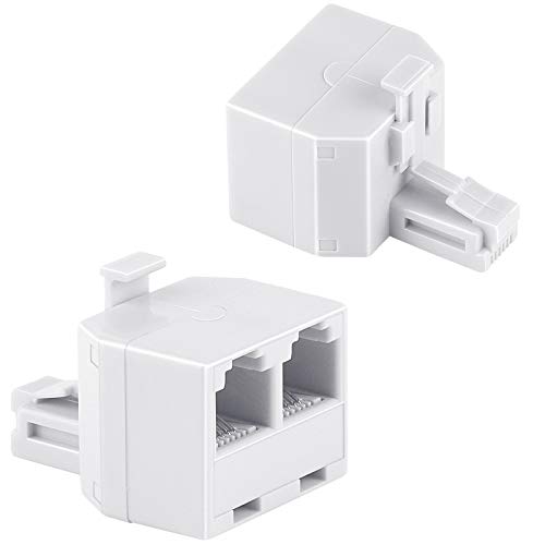 Uvital RJ11 Duplex Wall Jack Adapter Dual Phone Line Splitter Wall Jack Plug 1 to 2 Modular Converter Adapter for Office Home Fax Model Cordless Phone System, White(2 Pack)