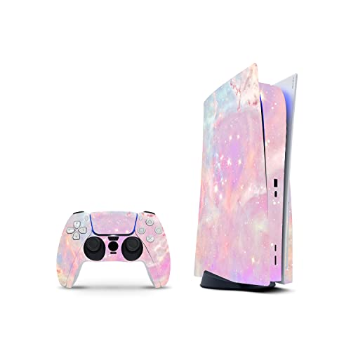 PS 5 Skin for Console and 2 Controllers by ZOOMHITSKINS, Same Decal Quality for Cars, Stars Pink Galaxy Glitter Universe, Durable, Bubble-Free, Compatible with PS 5 W/Disk, Precisely Cut