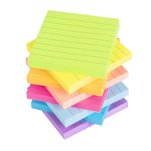 Lined Sticky Notes 3x3 in Bright Ruled Post Stickies Colorful Super Sticking Power Memo Pads, 82 Sheets/pad, 8 Pads/Pack