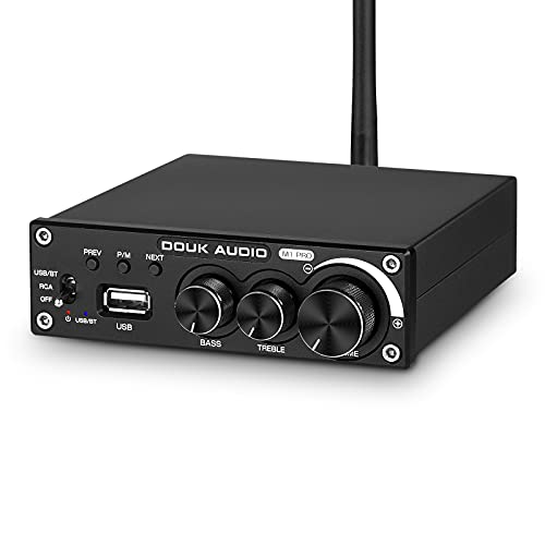 Douk Audio M1 PRO 320W Bluetooth Power Amplifier, 2 Channel Audio Amp, Wireless Receiver, for Home Stereo Speakers/Active Subwoofer, with Treble & Bass Control/U-Disk Music Player