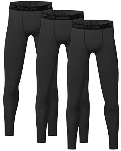 4 or 3 Pack Youth Boys' Compression Leggings Tights Athletic Pants Sports Base Layer for Kids Cold Gear 3 Black XS