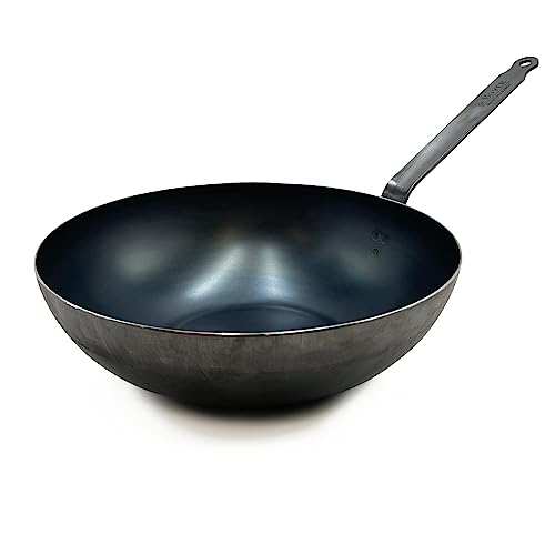 De Buyer - Blue Carbon Steel Wok Pan 2mm Thick - ACCESS - 12.5” Diameter, 9” Cooking Surface - Oven Safe - Naturally Nonstick - Made in France