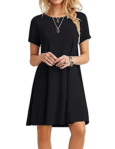 MOLERANI Women's Short Sleeve Shirt Casual Loose Swing Dress, Black, Medium