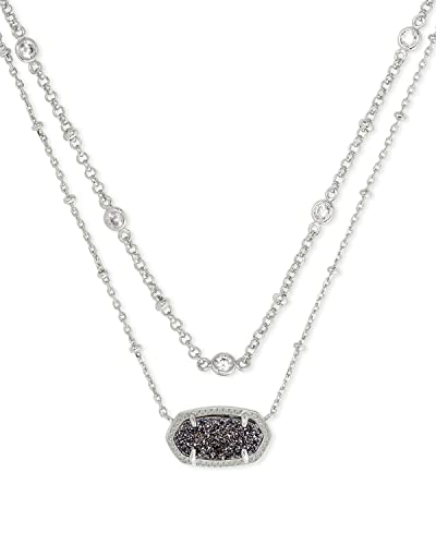 Kendra Scott Elisa Crystal Multi Strand Necklace in Silver-Plated Brass, Fashion Jewelry for Women, Platinum Drusy