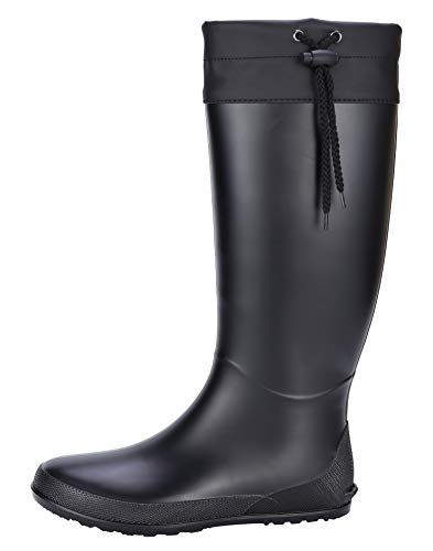 Asgard Women's Packable Tall Rain Boots Ultra Lightweight Garden Wellies - NOT for Wide Calf, Black 39 (size 8.5-9)