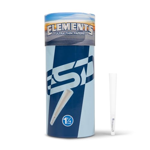 Elements Ultra Thin Rolling Paper Cones 1 1/4 | 50 Pack | Pre Rolled with Tips and Packing Tubes Included