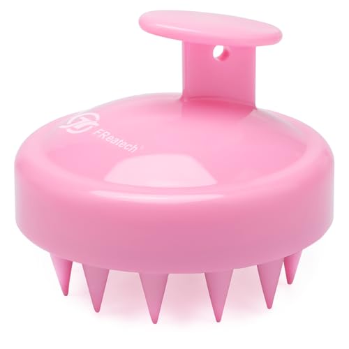 FREATECH Scalp Massager Hair Growth, Scalp Scrubber with Soft Silicone Bristles for Dandruff and Hair Care, Shampoo Brush Hair Massager Scalp Exfoliator for Wet & Dry, Long Curly Thick Hair, Pink