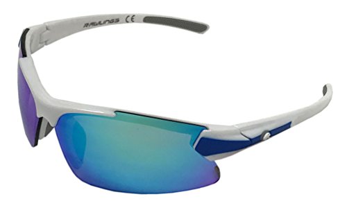 Rawlings Kids Sunglasses for Baseball and Youth Softball Sunglasses - 100% UV Lightweight Poly Lens with Stylish Shield Lenses - White/Blue