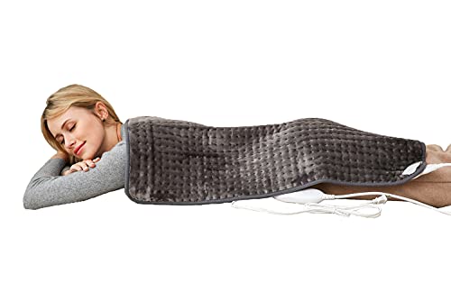 Ambershine 17''x33'' XXXL King Size Heating Pad with Fast-Heating Technology&6 Temperature Settings, Flannel Electric Heating Pad/Pain Relief for Back/Neck/Shoulders/Abdomen/Legs (Dark Gray)