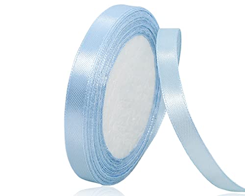 Light Blue Satin Ribbon 3/8 Inch x 25 Yards, Solid Color Polyester Fabric Ribbon for Gift Wrapping, Craft, Bows Making, Wreaths, Bouquets, Sewing Projects, Baby Showers and Wedding Party Decoration
