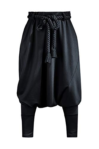 ByTheR Harem Pants for Men Goth Genie Boho Baggy Trousers with Rope Belt Black