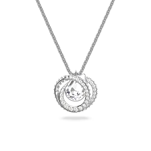 Swarovski Generation Pendant Necklace, Adustable, with White Pear-Cut Crystal on a Rhodium Finish Setting with Matching Chain, Part of the Swarovski Generation Collection