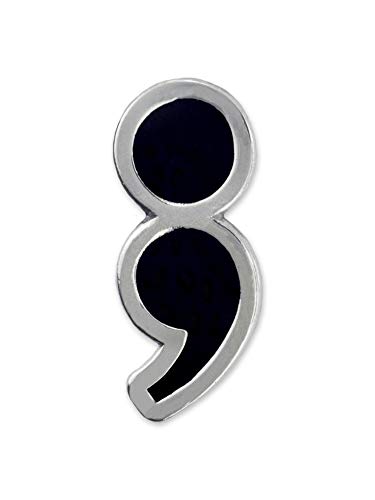 PinMart Semicolon Mental Health Awareness Pin – Silver Plated Black Enamal Lapel Pin for Suicide Awareness and Prevention - Secure Clutch Back for Hats, Scarves and Backpacks