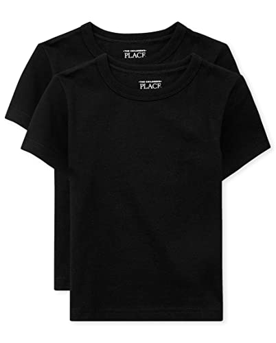 The Children's Place baby boys And Toddler Short Sleeve Basic Layering T-shirt Shirt, Black 2 Pack, 3T US