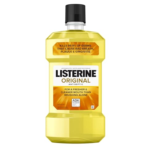 Listerine Original Antiseptic Oral Care Mouthwash to Kill 99% of Germs That Cause Bad Breath, Plaque and Gingivitis, ADA-Accepted Mouthwash, Original Flavored Oral Rinse, 1 L