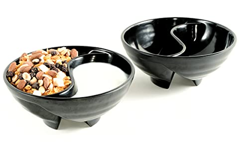 VALLENWOOD Never Soggy Cereal Bowl. Black x2. Divided. Cereal Bowl Separated. Unbreakable Melamine. Two sided bowl. Anti Soggy. Separate. Ideal for Snack And Salsa