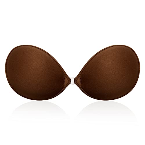 Wingslove Adhesive Bra Reusable Strapless Self Silicone Push-up Invisible Sticky Bras for Backless Dress (Coffee,A)