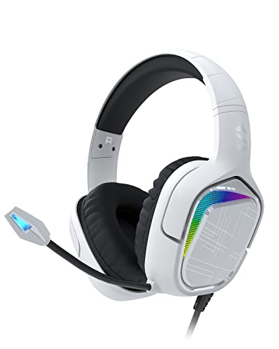 Black Shark Gaming Headset for PC, PS4, PS5, Xbox, Switch, All-in-1 Gaming Headphones with Ultra-Clear Bendable Mic, 50mm Dynamic Drivers, Noise Isolation Ear Cushions, in-line Controls - White