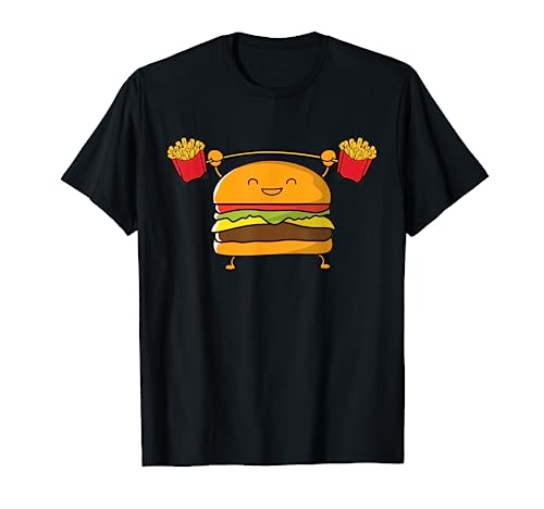 Burger Lifting Fries Funny Food Snatch Squat Barbell Weight T-Shirt