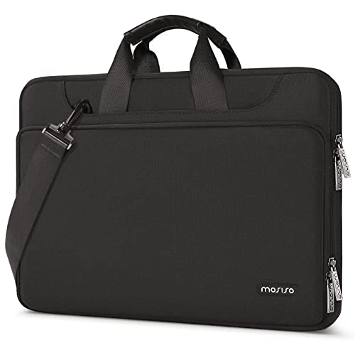 MOSISO 360 Protective Laptop Shoulder Bag Compatible with MacBook Air 15 inch M2 A2941 2023/Pro 16 inch M3 M2 M1 2023-2019, 15-15.6 inch Notebook,Matching Color Sleeve with Belt, Black