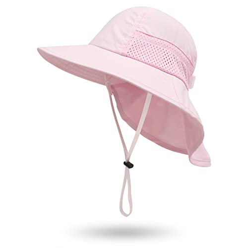 Muryobao Toddler Kids Baby Girls Boys Sun Hat Summer UPF 50+ UV Protection Caps Wide Brim Neck Flap Beach Play Fishing Hats Pink Age 1-3 Years