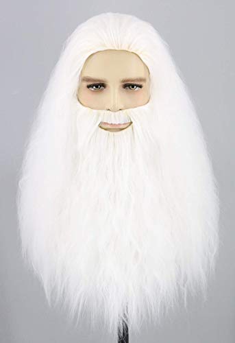 LeMarnia Men's Wigs Beard Set Wizard Wigs White Fluffy Wig for Cosplay Wigs Halloween Costume Wigs