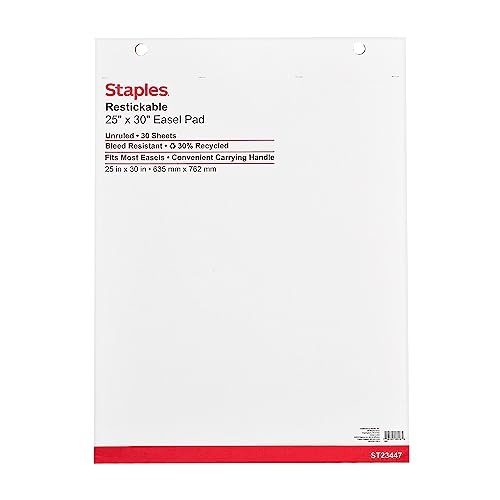 Staples 958103 Stickies Easel Pads 25-Inch X 30-Inch White 30 Sheets/Pad 2 Pads/Ct