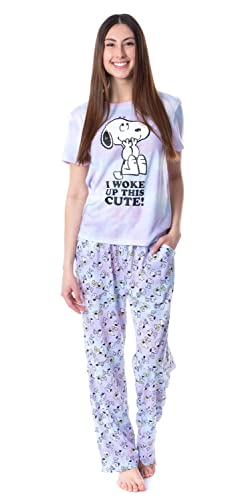INTIMO Peanuts Womens' I Woke Up This Cute Tie-Dye Sleep Pajama Set (Large) Multicolored