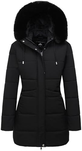 MOERDENG Women's Winter Puffer Coat Thicken Fleece Lined Down Jacket Waterproof Faux Fur Detachable Hooded Parka