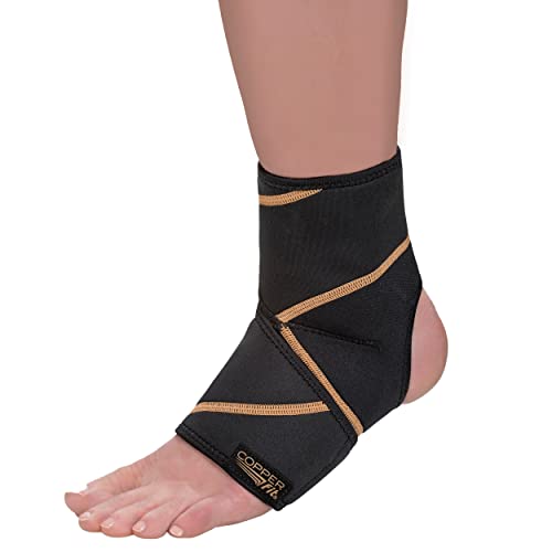 Copper Fit Rapid Relief & Hot/Cold Ankle Foot Wrap with Hot Cold Pack, Black, One Size Fits Most