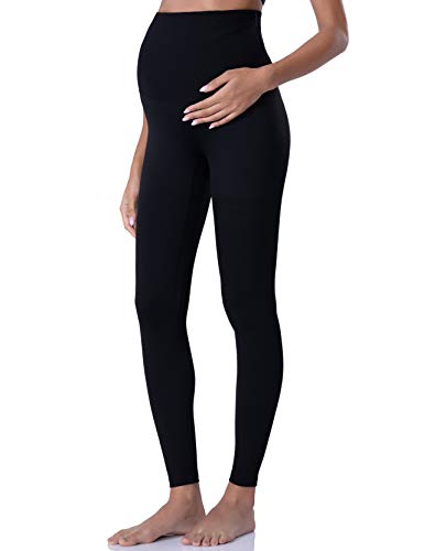 POSHDIVAH Women's Maternity Leggings Over The Belly Pregnancy Yoga Pants Active Wear Workout Leggings Black Medium