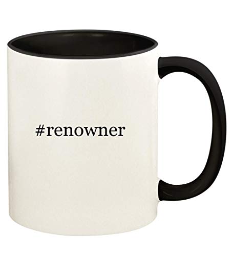 Knick Knack Gifts #renowner - 11oz Hashtag Ceramic Colored Handle and Inside Coffee Mug Cup, Black