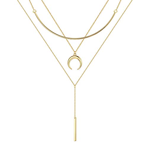 Turandoss Layered Crescent Necklaces for Women - 14K Gold Plated Crescent Layered Choker Necklace for Women Layering Necklace